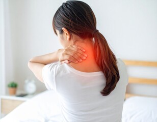 首に痛みを感じる女性